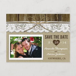 Burlap and Lace Save the Date Bruiloft Briefkaarte Aankondigingskaart