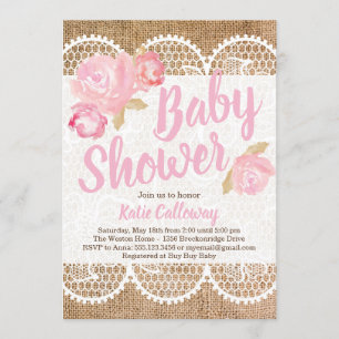 Burlap and Lace Shabby Chic Baby shower Invitation Kaart