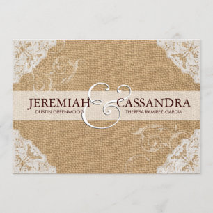 Burlap Antiek White Lace Wedding Invitation Kaart
