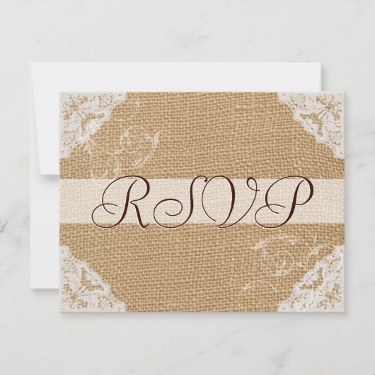 Burlap Antique mariage blanc dentelle RSVP (Devant)