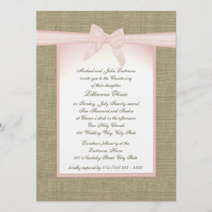 Burlap Baby Pink Christening Kaart