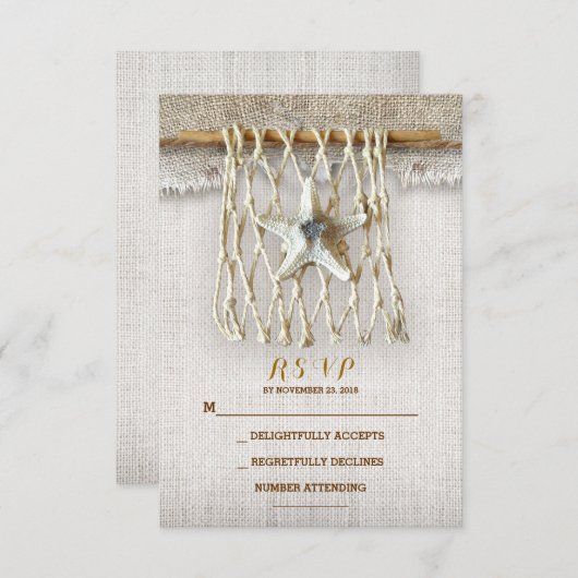 BURLAP BEACH MARIAGE CARTES RSVP (Devant / Derrière)