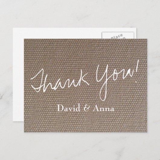 Burlap bedankt briefkaart voor country chic bruilo (Voorkant / Achterkant)