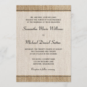 Burlap Black Border Wedding Invitations Kaart