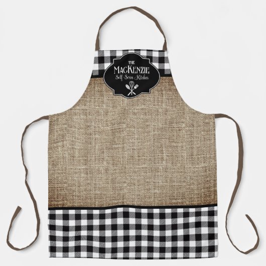 Burlap Black Buffalo Check gepersonaliseerd Schort (Voorkant)