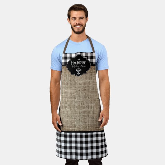 Burlap Black Buffalo Check gepersonaliseerd Schort (Gedragen)