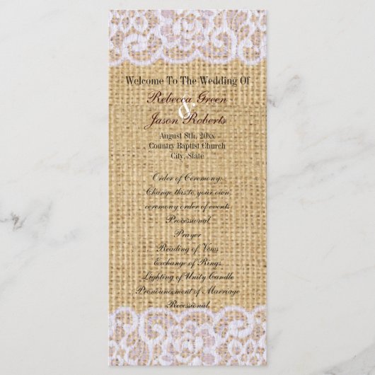 burlap blanc dentelle pays programme de mariage ru (Devant)