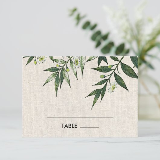 Burlap Botanique Vert Mariage Table Place Cartes (Debout devant)