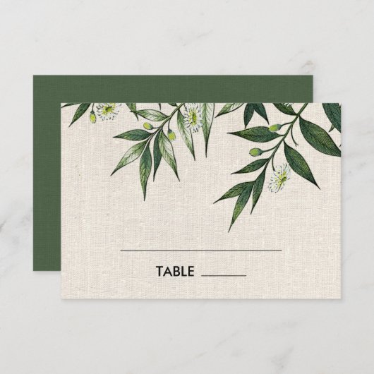 Burlap Botanique Vert Mariage Table Place Cartes (Devant / Derrière)