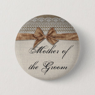 Burlap Bow Lace Rustic Country Moeder van de Groom Ronde Button 5,7 Cm