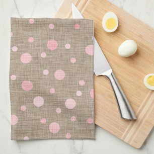 BURLAP BRUIN MET TINTEN VAN ROZE POLKA STIPPEN THEEDOEK