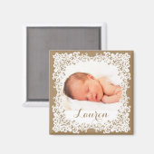 Burlap bruin & wit elegant kant fotoontwerp magneet (Voorkant / Achterkant)