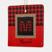 Burlap Buffalo Plays Red Black Monogram Naam Keramisch Ornament (Links)