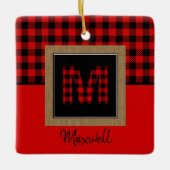 Burlap Buffalo Plays Red Black Monogram Naam Keramisch Ornament (Voorkant)