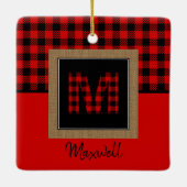 Burlap Buffalo Plays Red Black Monogram Naam Keramisch Ornament (Achterkant)