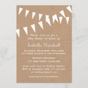 Burlap Bunting Baby shower Invitation Kaart
