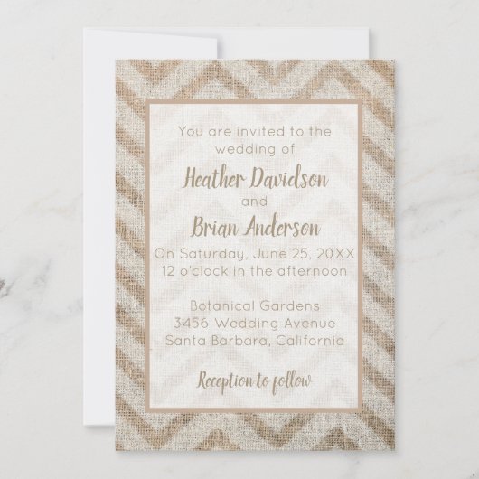 Burlap Chevron Faire-part de mariage (Devant)
