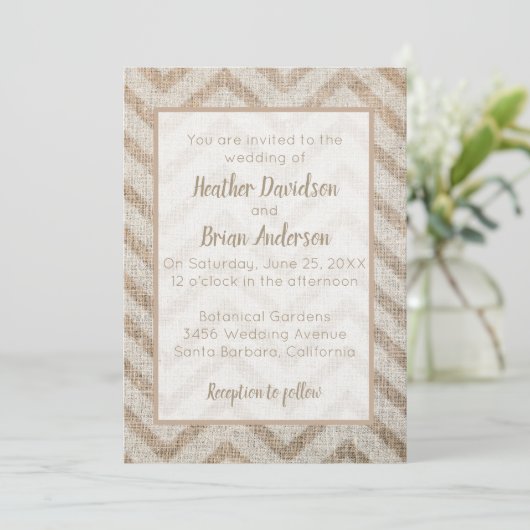 Burlap Chevron Faire-part de mariage (Debout devant)