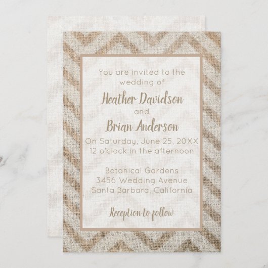 Burlap Chevron Faire-part de mariage (Devant / Derrière)
