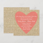 Burlap coeur rose invitation de mariage rustique (Devant / Derrière)