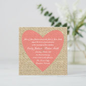 Burlap coeur rose invitation de mariage rustique (Debout devant)
