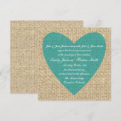 Burlap coeur turquoise invitation de mariage rusti (Devant / Derrière)