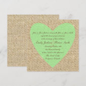 Burlap coeur vert invitation de mariage rustique (Devant / Derrière)