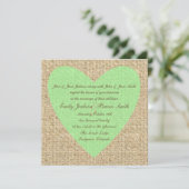 Burlap coeur vert invitation de mariage rustique (Debout devant)