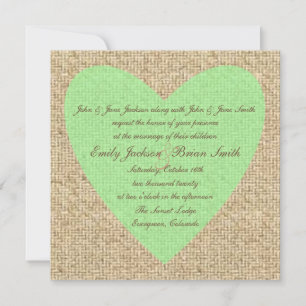Burlap coeur vert invitation de mariage rustique