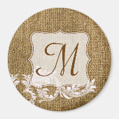Burlap Country Lace Appliq Monogram Initiaal Magne Magneet (Voorkant)