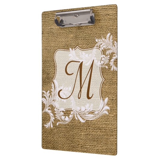 Burlap Country Lace Monogram Initiaal Clip Board Klembord (Links)