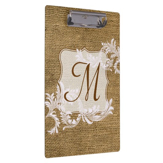 Burlap Country Lace Monogram Initiaal Clip Board Klembord (Rechts)