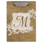 Burlap Country Lace Monogram Initiaal Clip Board Klembord (Voorkant)