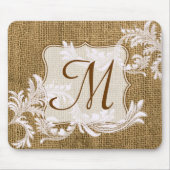 Burlap Country Lace Monogram Initiaal Muismat (Voorkant)