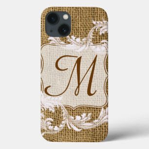 Burlap Country Lace Toepassing Girly Monogram IPAD iPhone 13 Hoesje