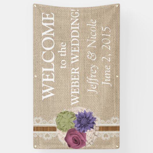 Burlap Country Rustic Custom Wedding Banner (Verticaal)