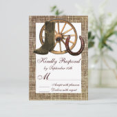 Burlap Cowboy Boots Wagon Wheel Hoefijzer RSVP Kaartje (Staand voorkant)