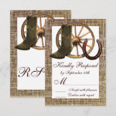 Burlap Cowboy Boots Wagon Wheel Hoefijzer RSVP Kaartje (Voorkant / Achterkant)