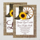 Burlap Cowboy Boots Wagon Wheel Sunflower Weddensc Kaart (Voorkant / Achterkant)
