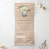 Burlap Cream Bloemen Mason Jar String Licht Bruilo Drieluik Uitnodiging (Binnen)