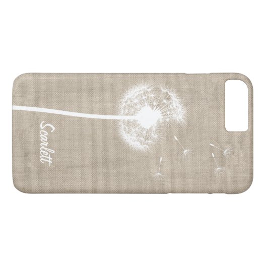 Burlap Dandelion Monogrammed iPhone 7 Plus Coque (Dos (Horizontal))