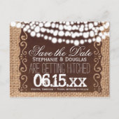 Burlap de Rustic Lights Enregistrer la date Cartes (Devant)