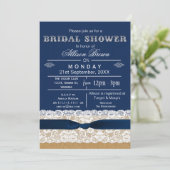 Burlap, dentelle, bleu rustique Invitations de dou (Debout devant)