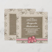 burlap dentelle et fleurs roses invitations de dou (Devant / Derrière)