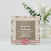 burlap dentelle et fleurs roses invitations de dou (Debout devant)