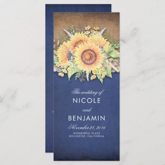 Burlap Dentelle et tournesols Programmes de mariag (Devant / Derrière)