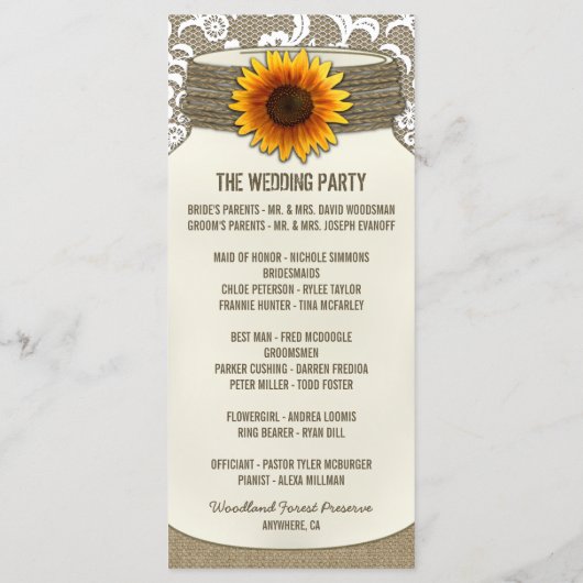 Burlap Dentelle Tournesol Mason Jar Programmes de (Dos)