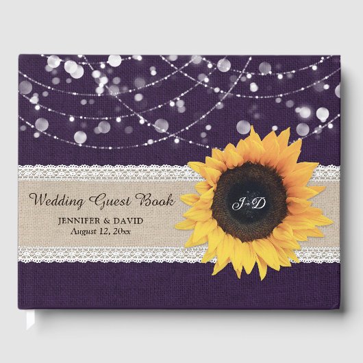 Burlap Dentelle violette tournesol Mariage livre d (Recto)