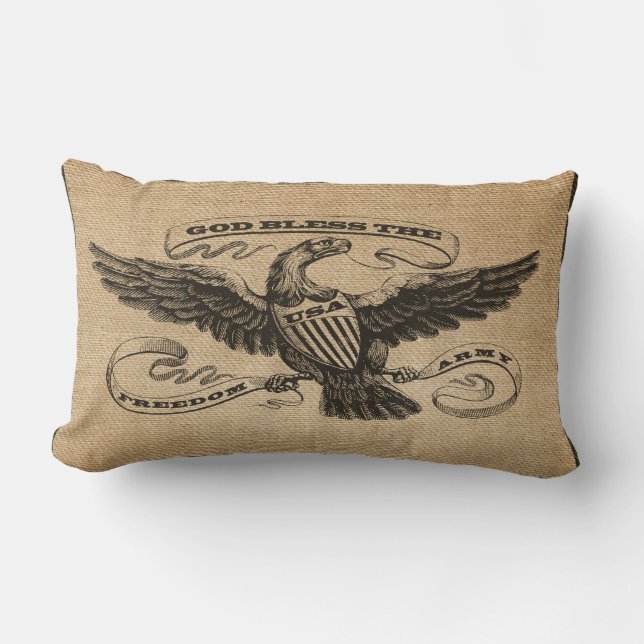 Burlap Eagle God Bless USA ARMY Kussen (Voorkant)