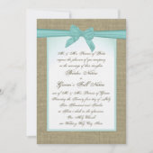 Burlap en Aqua Bow rustieke bruiloft Kaart (Voorkant)